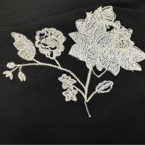 Floral Embroidered Mini Dress Black Tie Front Keyhole‎  V Neck Sleeveless - Picture 6 of 9